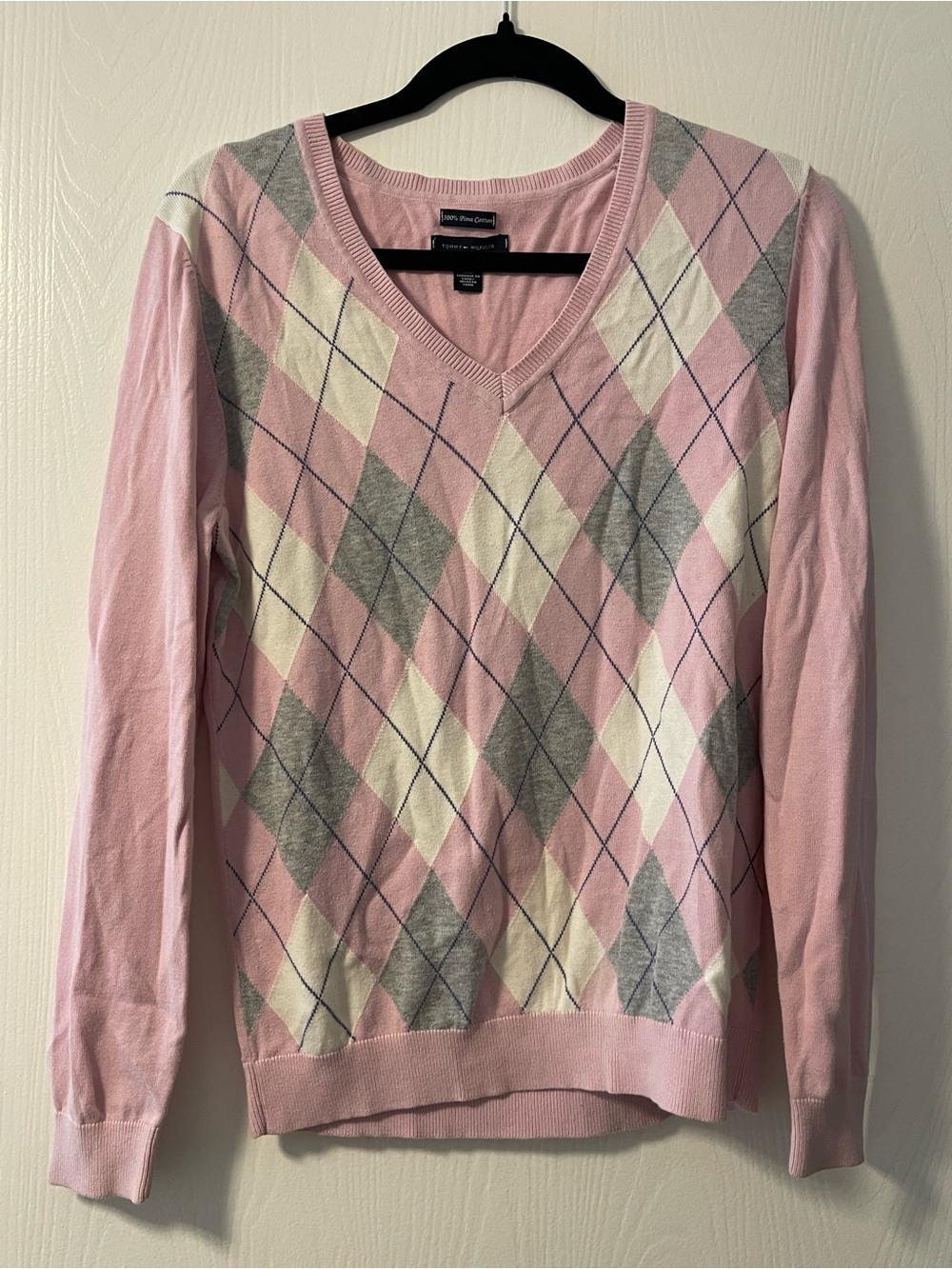 Tommy Hilfiger Pink Argyle V-Neck Sweater